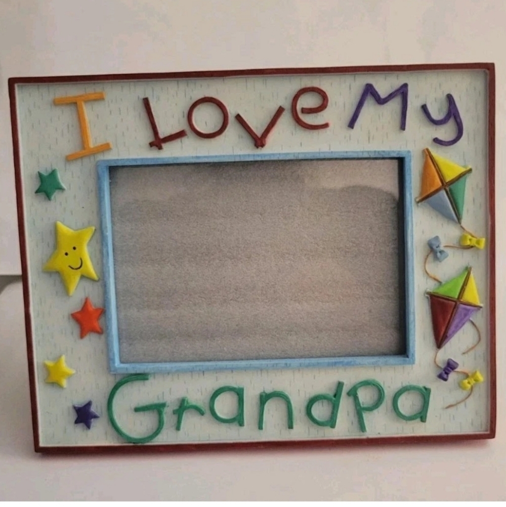 Vintage 90s Photo Picture Frame I Love My Grandpa Painting Crayon Kids Drawing
